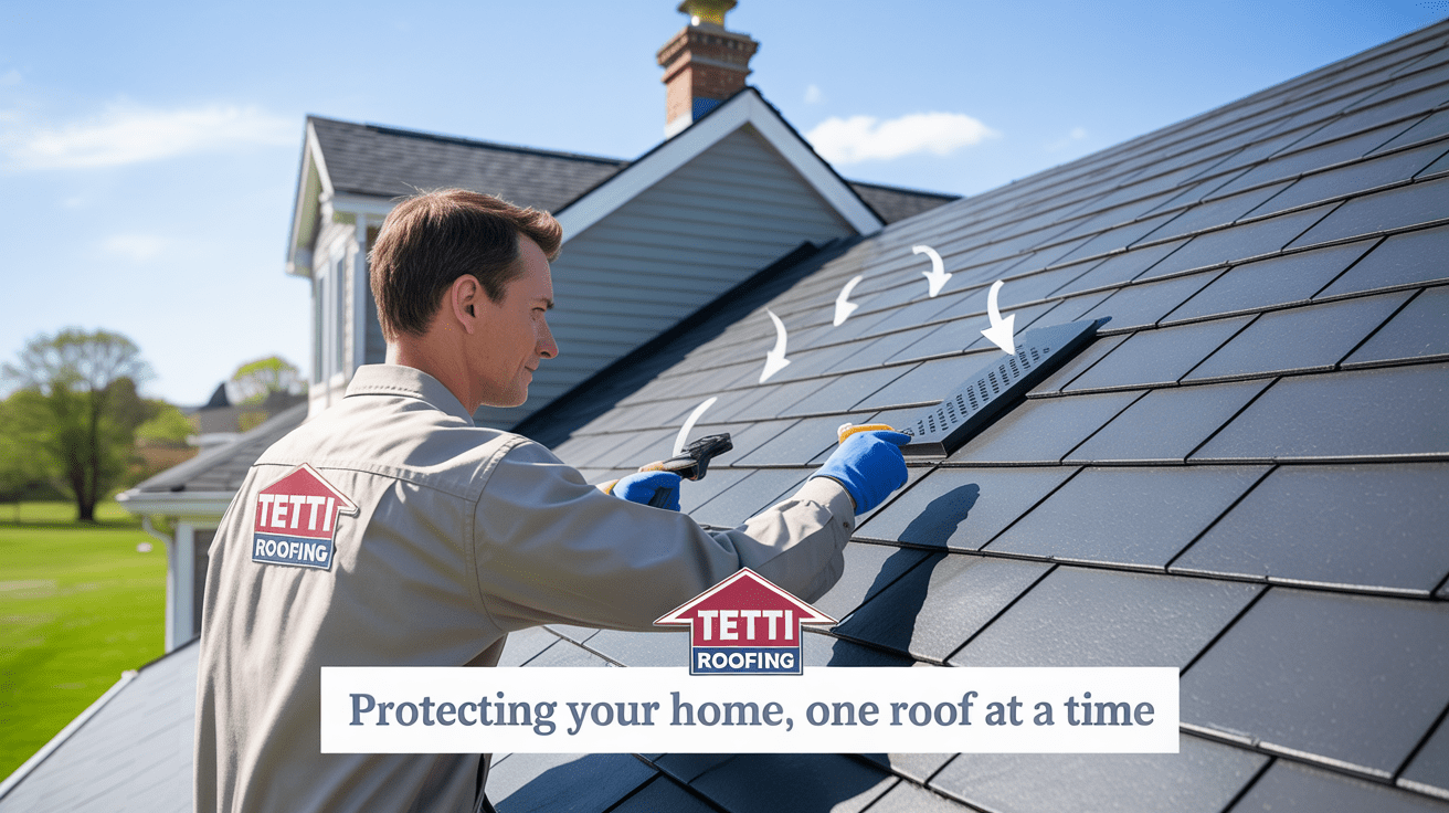 Roof ventilation installation by Tetti Roofing in Bridgewater, NJ with ridge vents for airflow