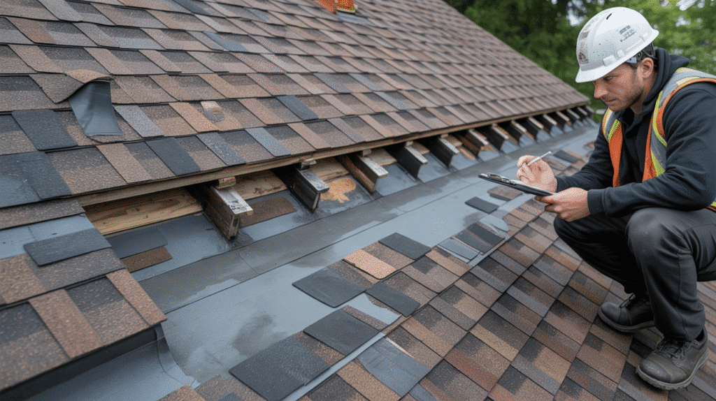 Signs of a bad roof installation on a New Jersey home being inspected by a roofer