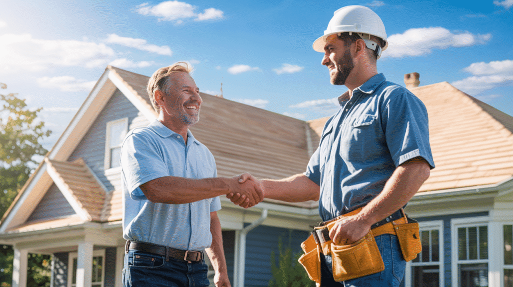 Homeowner in New Jersey hiring a trusted roofing contractor after comparing local options.