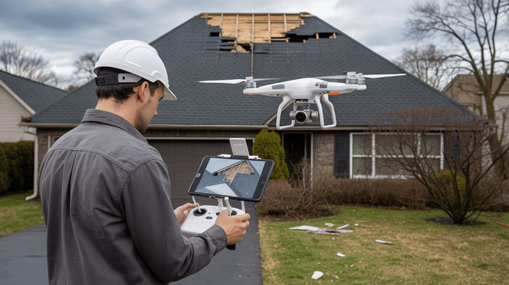Professional roof inspection in New Jersey checking shingles and flashing for damage.
