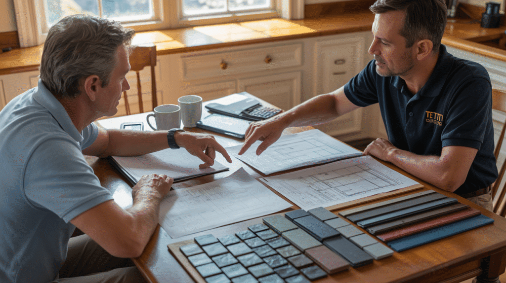 New Jersey homeowner choosing the right roofer with help from a professional contractor.